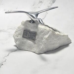 Vintage Hoselton Aluminum Bird Sculpture on Stone Base Made in Canada SIGNED 999